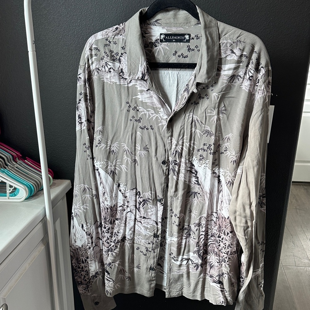 All Saints Beige and Black Patterned Shirt